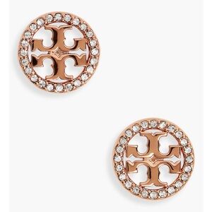 Tory Burch Rose Gold Icon Pavé Circle Stud Earrings